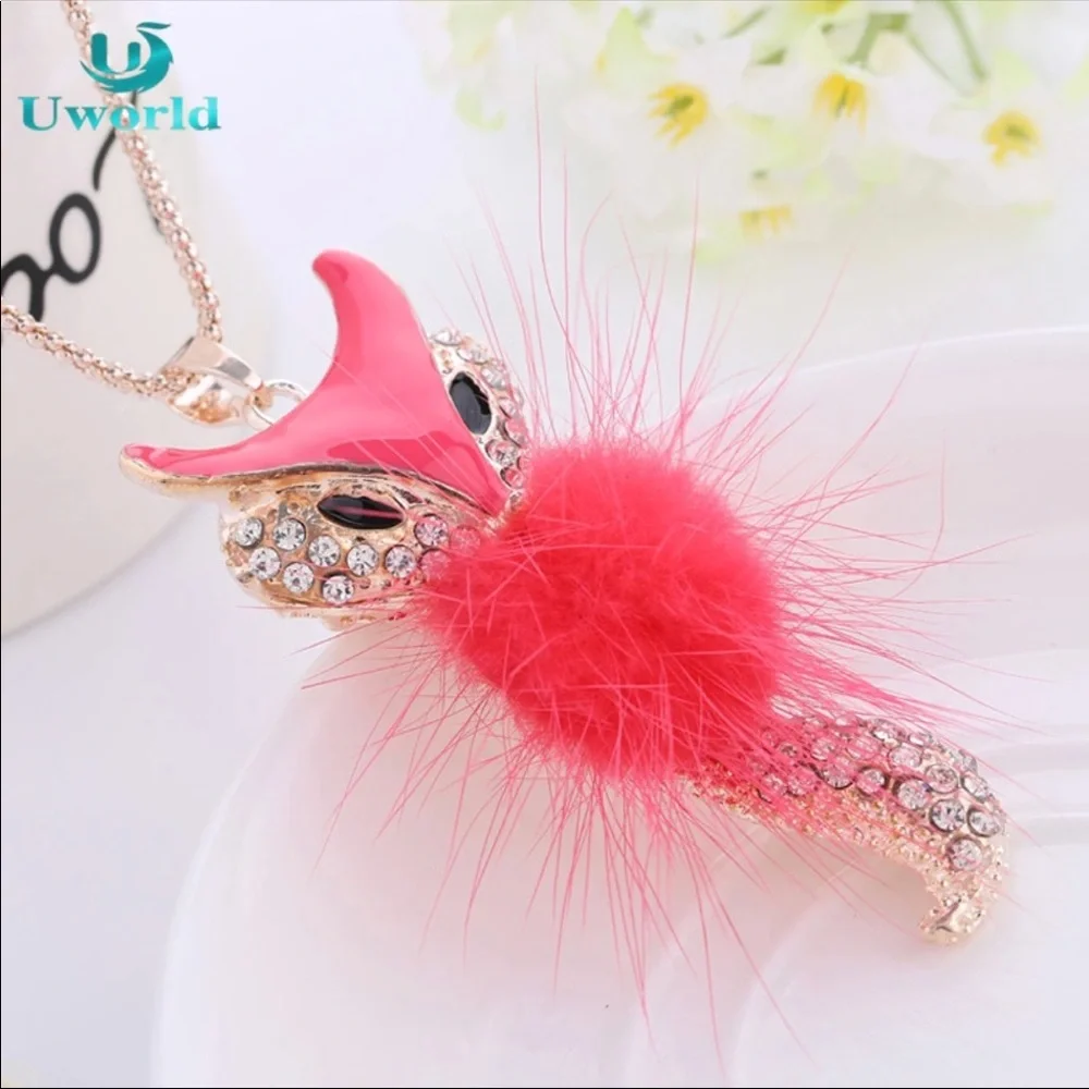 Crystal Fur Fox Charm Necklace